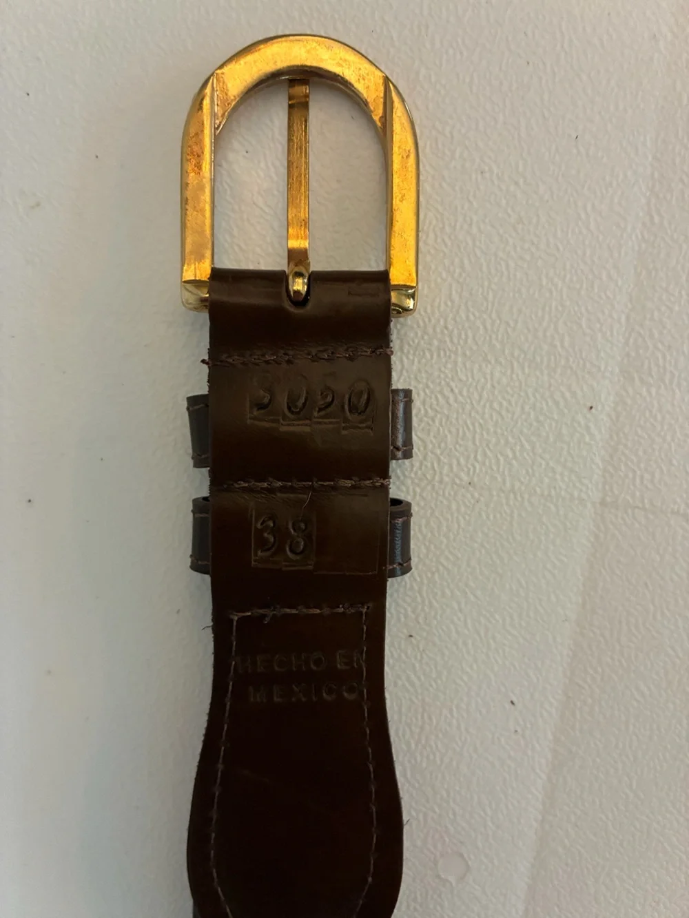 Vintage Brown Woven Leather Belt Two Tone Braided Inlay Mexico Gold Buckle Sz 38